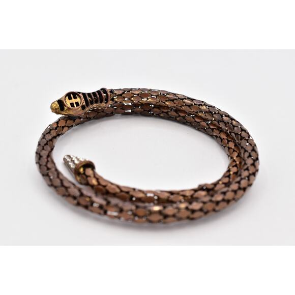 Vintage Snake Armband Armlet Wrap Bracelet Brown Mesh Rhinestone Head Coil BinO - Picture 9 of 12